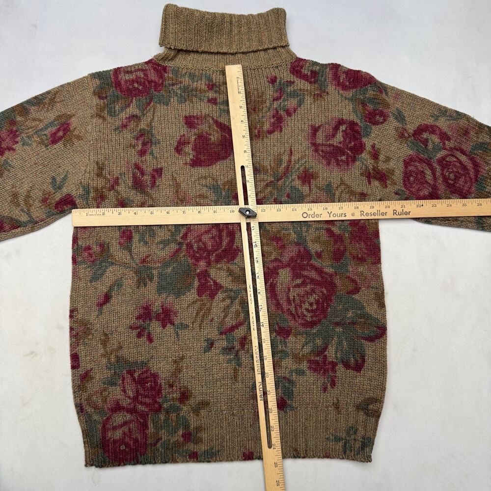 Vintage 90s Ralph Lauren Wool Floral Turtleneck Sweater Women's Medium Luxury - Picture 5 of 8